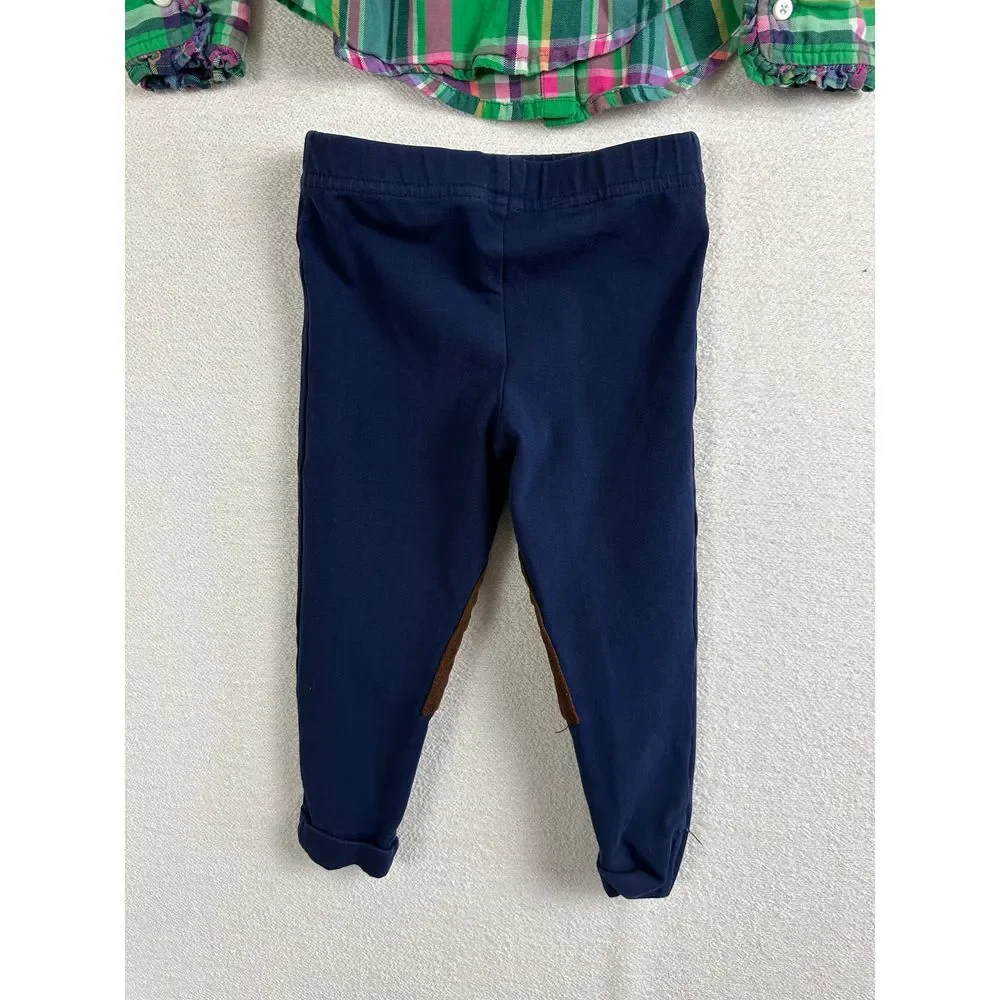Ralph Lauren Matching Set Girls 2T Plaid Shirt‎ & Navy Jodhpur Pants